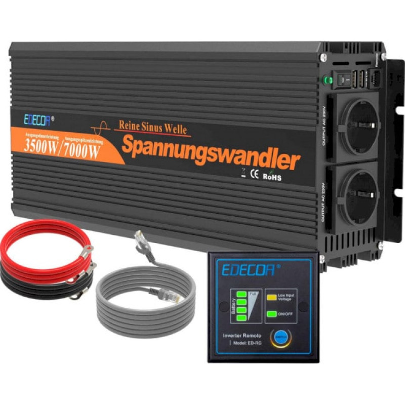  Інвертор перетворювач напруги Edecoa Pure Sine Wave 12-230v 3500/7000w синус (пульт дистанційного керування)